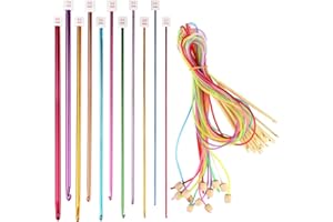 NIZIRIOO Lot de 23 crochets tunisiens, crochet tunisien avec corde, ensemble de crochets en aluminium multicolore afghan, outil à tricoter pour débutants ou professionnels, facile à porter et à utiliser