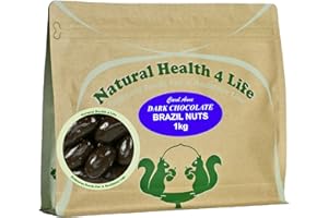 Natural Health 4 Life Carol Anne Confectionery Dark Chocolate Brazil Nuts 1kg – Chocolate Covered Brazil Nuts in Resealable Pouch, ‎7.6g Protein/100g, Snack for Parties, Baking, Events (Pack of 1)