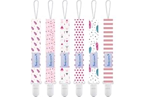 Smlpuame 6 Pezzi Catenella Portaciuccio, Catenella Ciuccio per Bambini, Set Porta Ciuccio con Clip Adatto a Tutti i Ciucci per Maschio e Femmina, Giocattoli per la Dentizione del Bambino(Rosa)