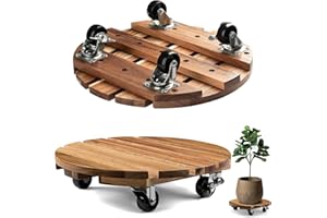 BURNTOP BURNTROP 2 Pack Wooden Plant Stands with Wheels, Outdoor & Indoor, Heavy Duty Rollers with Brakes