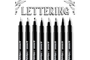Tritart Rotuladores Lettering Negro - 8x Rotuladores de Caligrafía Calidad Punta Pincel - 8x Rotulador Caligrafia con Diferentes Puntas - Set 8 Uds. Lettering y Calligraphy Marker