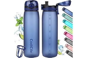 CodiCile Trinkflasche 1L, Wasserflasche 1L BPA-Frei, Auslaufsichere 1 Liter Trinkflasche, Tritan Sportflasche mit Filter für Fitness,Laufen, Schule, im Freien, blau
