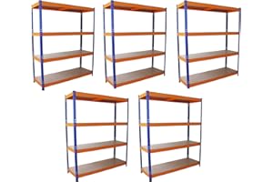 MONSTER RACKING 5 Estanterías Metálicas Azules y Naranjas S-Rax sin Tornillos 150x50x180cm de 5 Estantes Baldas Repisas Capacidad Peso 265kg por Estante Almacenamiento Almacenaje Herramientas Taller Garaje Almacén
