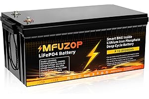 MFUZOP 12V 200Ah LiFePO4 Lithium Leisure Battery with 200A BMS, 2560Wh Lithium Leisure Iron Phosphate Battery, up to 15000+ Cycles, Support in Series/Parallel, for RVs, Boats, Trolling Motor