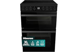 Hisense HDUKC60B 60cm Electric Cooker with Ceramic Hob-Black, A Rated Double Oven 50L/80L [Energy Class A]