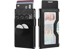 VULKIT Etui na karty kredytowe z kieszeniami EDC i okienkiem na dowód osobisty, blokowanie RFID, portfel na karty, cienki metalowy portfel, Czarny, Jeden rozmiar, Minimalistyczny