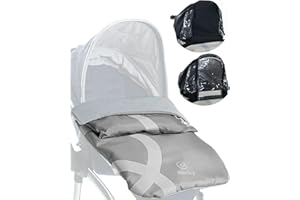 BlinkyWarm - Your All-Weather Buggy Buddy | 5-in-1 All-Season Rain Cover, Sunshade, Sleepshade & Breathable Fleece Lined Cosy Toes for Buggy | Footmuff for Stroller & Pushchair | Silver
