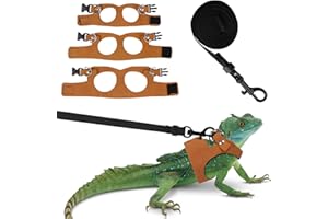 Fnaobai Bearded Dragon Harness Leash Set 3 Size Adjustable Lizards Training Walking Leather Vest Escape-Proof Traction Rope for Outdoor Small Reptiles Animal Squirrels (Brown)
