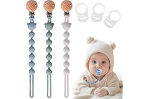 EARLY MINDS Pack de 3 Attache Tetine Silicone, Attache Sucette avec Une Seule Pièce en Silicone, Accroche Tétine Bebe pour Filles & Garçons, Sans BPA, Élastiques et Robustess (Bleu Sauge Gris Clair)