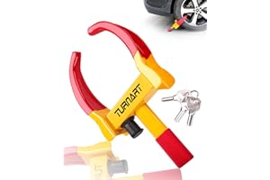 Turnart Radkralle Reifenkralle, Universal Radschloss, Parkkralle Diebstahlsicherung, Radschlösser für Pkw, Motorräder, Lkw, Mit 3 Schlüsseln (Gelb/Rot)