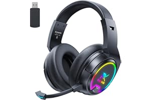 Krysenix PG4 RGB Wireless Gaming Headset pour PS4, PS5, PC - 2.4GHz 7.1 Surround Sound, Casque de Jeu avec Microphone, Batterie 48 Heures pour Ordinateur Portable, Switch, Mac (Noir)