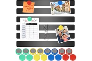 Wukong 30x3cm | 6 pezzi di nero lavagna magnetica, strisce magnetiche con 16 pezzi di magneti colorati per lavagna da frigo per ufficio, bacheca, lavagna magnetica, parete fotografica, ufficio