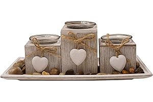 Khevga Bandeja para portavelas de madera gris, negro y blanco con corazones