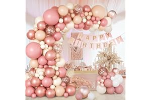 FAIRYMAIDEN Kit Arco Palloncini Rosa Gold, 105 Pezzi Palloncini Compleanno Con Palloncini Rosa Bianchi Palloncini Metallizzati, Ghirlanda Palloncini Oro Rosa Per Baby Shower, Decorazioni Compleanno, Matrimonio