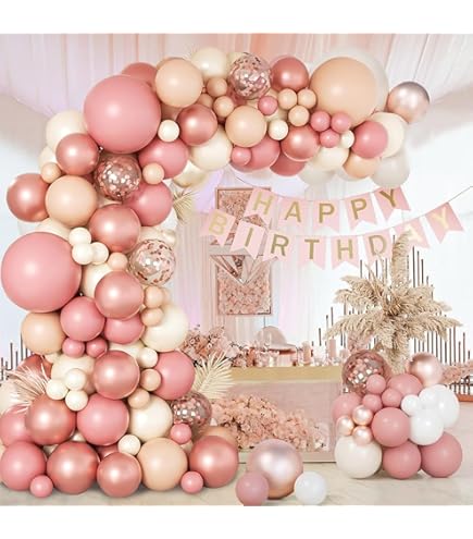 Décoration Fête Pyjama Filles - Bannière Happy Birthday, Ballons, Pompons - Thème Or Rose - Kit Complet