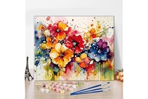 TISHIRON Flowers DIY Paint by Numbers for Adults with Brushes and Acrylic Pigment Abstract Floral Oil Hand Painting Kits Paintwork Art Crafts for Home 16"x20"(Frameless)