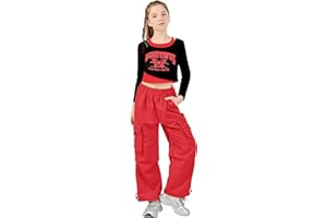 LOLANTA Ragazze Hip Hop Outfit, Top Corto Stampato & Pantaloni Cargo Dance Set, Streetwear alla Moda, 6-13 Anni