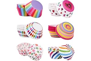 JurciCat 600 Piezas Moldes de Papel para Magdalenas y Cupcakes - 6 Tipos de Patrones Combinados - Mini Tazas para Hornear Muffins - para Fiestas de Cumpleaños, Bodas y Postres