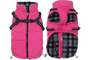Pethiy -Płaszcze zimowe dla psa z wbudowaną uprzężą, ciepła kurtka polarowa dla psa, wodoodporna kamizelka dla psa z uprzężą, sweter outdoorowy dla średnich i małych psów-Różowy-L
