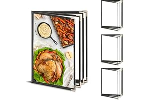 RIFEINOO 4 Stück Faltbare A4 Menükartenhalter,4 Seiten 8 Ansichten Speisekarten Hülle,Transparente Speisekartenmappe für A4 Papier, Speisekartenhalter für Restaurant,Hotels, Bars, Cafés Kantenschutz aus Metall