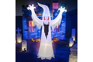 PARAYOYO Fantasma Inflable de Halloween Blanco de 240 cm de Alto con Luces LED giratorias de Colores integradas, Fantasma Inflable de Halloween para Exteriores, Decoraciones para césped de Patio