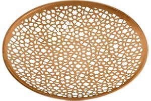 DE KULTURE WORKS De Kulture Handmade Decorative Plate Round Gold Plated Iron Tray, Ideal Centerpiece for Home Décor Table Floral Decoration in Wedding Engagement Christmas Holiday Party, 9X1.0 (DH) Inches