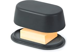 COOLER KITCHEN Modern Dark Grey Butter Dish with Lid - Dishwasher Safe - Perfectly Sized for Large European Style Butters