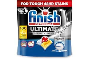Finish Dishwasher Tablet, Ultimate Infinity Shine, 100 Tablets, Lemon Sparkle, Clean & Shine Detergent Tabs, Tough on Grease Stains, Effective for Short Eco Cycle