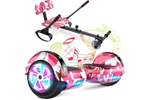 SISIGAD Hoverboard go Kart Seat, 6.5 Inches Hoverboard Hoverkart with LED Lights and Bluetooth Speaker, Hoverboard Go Kart Bundle for Kids Boys Girls