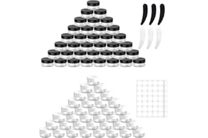 PIWOSGOL 100 Pezzi Contenitori Cosmetici 5g/5ml, Mini Contenitore Crema, Vasetti Creme Plastica con Spatola & Etichetta, Contenitori Vuoti per Cosmetici Lozione Labbra Campione, Bianco e Nero