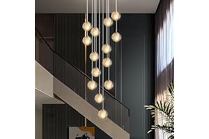 KJLARS Współczesne lampy wiszące LED Regulowana wysokość kryształowy żyrandol nadaje się do salonu Stół jadalny schody Sypialnia Lampy(14 lampek Okrągły kształt)