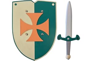 GERILEO Handmade Wooden Knight Sword and Shield - Toy for Kids, Boys and Girls - Complement for Games, Imitation Games, Costume, Medieval, Warrior, Theme Party, Middle Ages (Green, 30 cm)