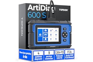 TOPDON ArtiDiag600S Valise Diagnostic Auto OBD2, Outil Diagnostic Voiture pour 4 Systèmes, 9 Fonctions de Réinitialisation sur Huile/Frein/SAS/BMS/ABS/DPF/TPMS/Accélérateur, Fonctions OBD2 Complètes