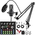 Ensemble d'Équipement Podcast, Modificateur de Voix et Microphone à Condensateur - Ensemble Microphone Podcast pour Gamers, Podcasting, Enregistrement, Chant, Streaming
