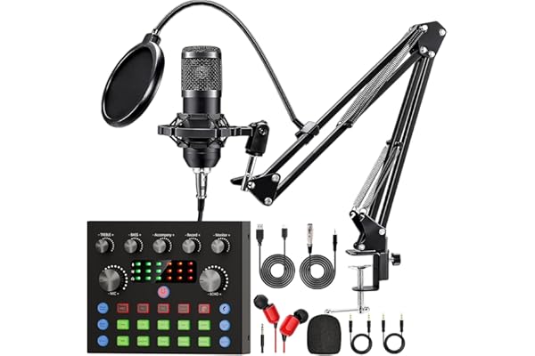 Paquete de equipo para podcast, cambiador de voz y micrófono de condensador, set de micrófonos para podcast para gamers, podcasting, grabación, canto y streaming