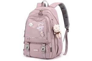 Amythe Girls School Bag, Kids Teens Backpacks with Cute Pendant, 31 Liters Book Bag for Primary Secondary School, Girls Water-Resistant Casual Rucksack for Travel