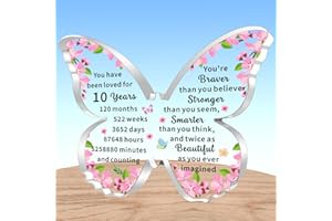 AMZQ Inspirational 10th Birthday Gifts for Girls Transparent Butterfly Shape Acrylic Birthday Present Ideas for 10 Year Old Girl