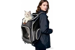 Morpilot Sac à Dos, Sac Transport Chat Chien Respirant et Pliable pour Petits Chats et Chiens Chiot, Sac à Dos de Transport Chat avec Sangle de Sécurité Intérieure (33 * 28 * 42cm) + Bol