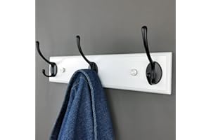lomejii Perchero de pared de madera con 3 ganchos negros, 31 cm, perchero fuerte para abrigo, sombrero, bolso, perchero grande y moderno para la entrada, pasillo, dormitorio, blanco