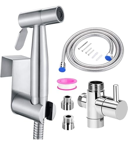 WiPPhs Handheld Bidet Sprayer Brushed Gold Warm Water, Stainless Steel Bidet Hand Held Sprayer for Toilet with Brass Hot and Cold Mixing Valve, WI9138BG
