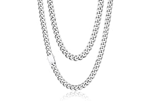 PROSTEEL Men Cuban Chain Necklace with Sturdy Clasp 6/9/12mm Width 18-30 Inch Length Chunky Necklace Silver/Gold Plated/Black 316L Stainless Steel Hip Hop Jewellery (Send Box)