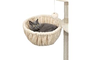 lionto Liegemulde aus weichem Plüsch für Kratzbaum, Ø 40 cm, 25 cm Tiefe, kuschelige Schlafmulde für jeden Katzenbaum mit M8-Gewinde, Stabiler Metallrahmen für kleine und große Katzen, beige