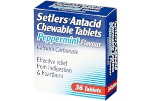 Setlers Antacid Chewable Tablets, Peppermint Flavour, 36 pack, Contains Calcium Carbonate, Effective Relief From Indigestion & Heartburn, Tackles Acid Reflux