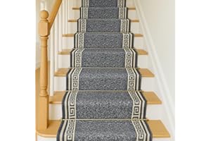 Bravich RugMasters Greek Grey Rubber Backed Non Slip Machine Washable Very Long Hallway Hall Runner Narrow Rugs Custom Length Stair Mats 2'2"x10'FT (66x305cm)
