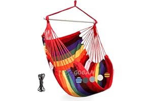 GOCAN Hamaca grande para silla columpio, 110 x 150 cm, carga 150 kg, hamaca de algodón, silla de metal, asiento ancho (rojo)