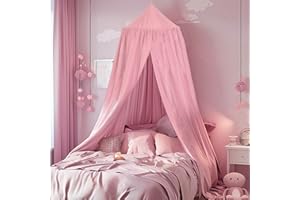 ‎SESAMIS SESAMIS Baldachin Kinderzimmer, Betthimmel Babybett Kinderzimmer 4 Farben, Hängende Rund Princess Insektennetz Moskitonetz, Für Kinderzimmer und Spielzimmer Dekoration，56 * 230 * 450cm (Rosa)