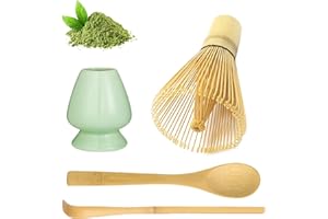 DBAATTZ Set Accessori Cerimonia Tè Matcha, 4 Pezzi Kit Cerimonia Matcha Giapponese, Bamboo Brush Matcha, con Cucchiaio da Tè, Supporto, Per la Preparazione del Tè Matcha, Azzurro
