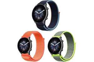 ZoRoll 22mm Strap for Amazfit Balance/Bip 6/Bip 5/GTR 4/3 Pro/3/2e/2, [3-Pack] Soft Sport Bracelet for Women Men, Nylon Replacement Band Compatible with Amazfit Cheetah - Yellow+Blue+Orange