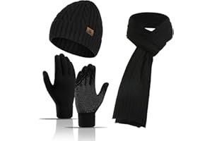 Meajore Hat Scarf Gloves Set for Men and Women 3 in 1 Winter Beanie Hat Neck Warm Scarf Touchscreen Gloves Knitted Set