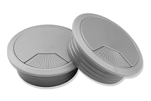 2 X Mprofi MT® Kabeldurchführung Schreibtisch-Büromöbel Organizer-Kabeldurchlass aus Kunststoff-Kabelausgang-Schreibtisch Organizer-Kabeldose-Kabelausgang Ø 60mm Rund Silber KS/60/2